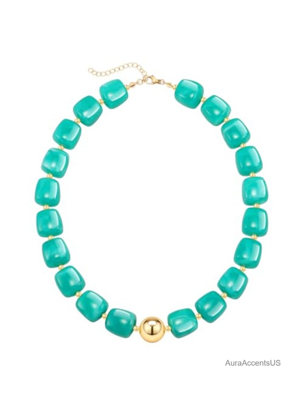 Acrylic Beaded Statement Necklace 14K Gold Plated Adjustable 17-19 Inch